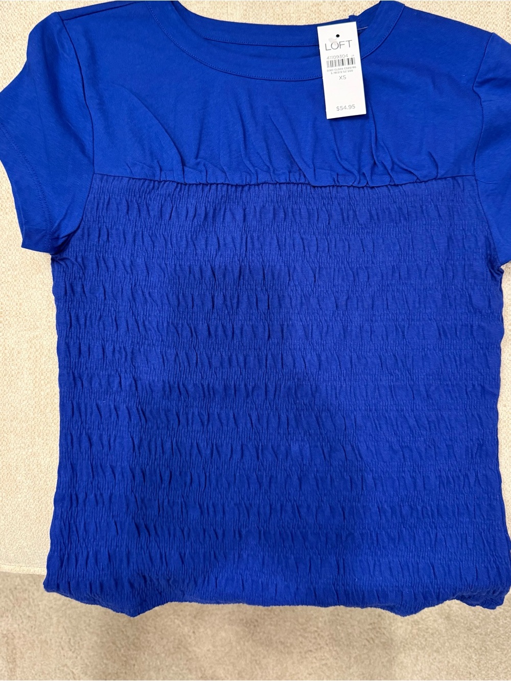 LOFT Royal Blue Short Sleeve Smocked Front Top